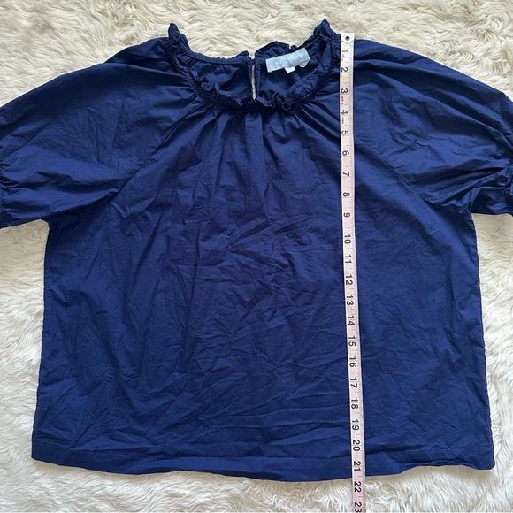 Hill House Blouse The Kit Top Short Puff Sleeve Ruffle Collar Navy L - Picture 10 of 10